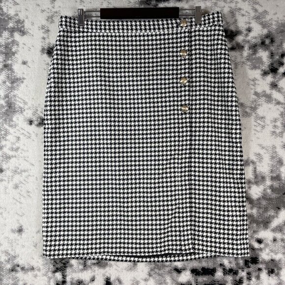 Talbots Skirt Womens Size 18 Black White Checkered Polyester Viscose Wool Pencil - Picture 1 of 9